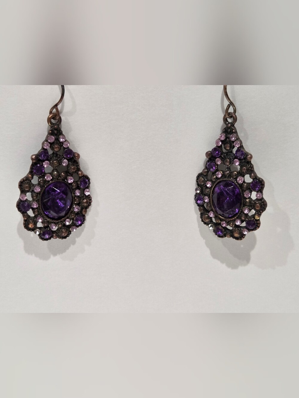 Purple Teardrop Crystal Earrings - Unbranded